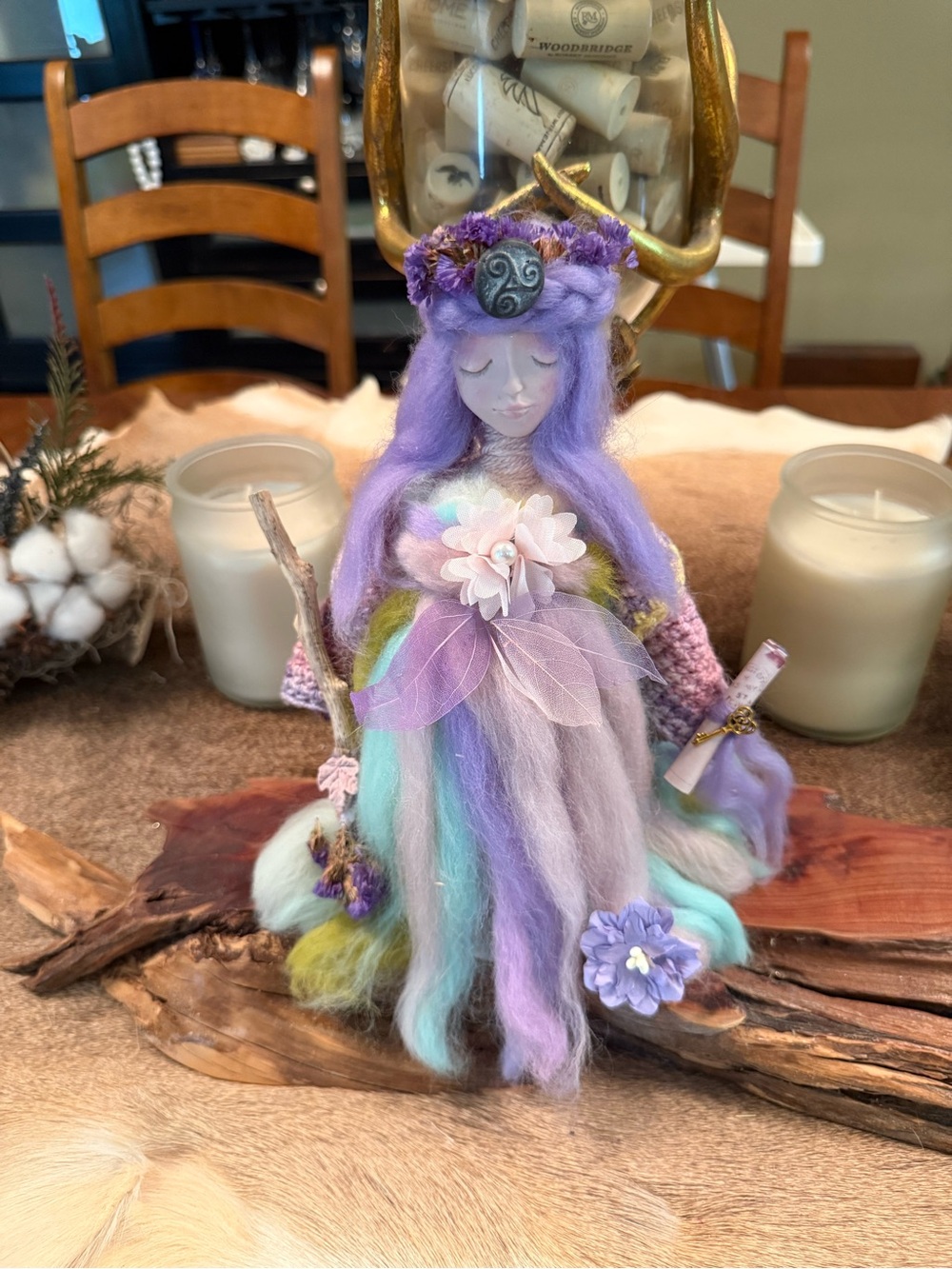 Handmade Lavender Fairy Wool Art Doll with Pastel Accents - Picture 1 of 1